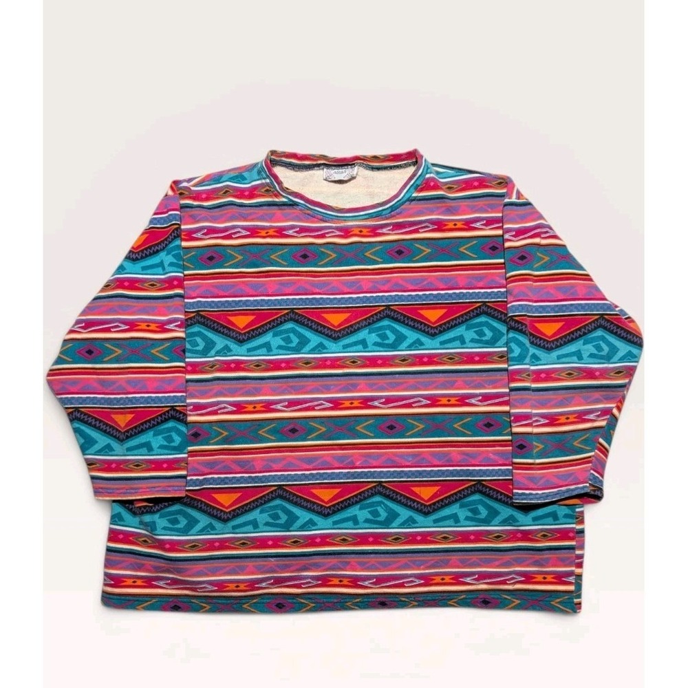 VTG Ashley Brent Southwestern Tribal Print 3/4 Sleeve Sweatshirt 22